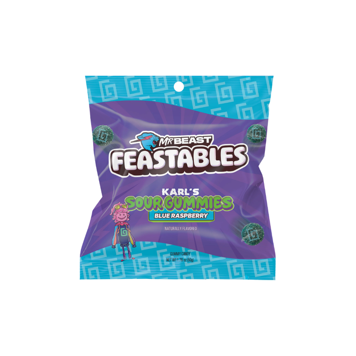 Feastables Karl Blue Raspberry Gummy Candy, Gluten Free, 3.52 oz