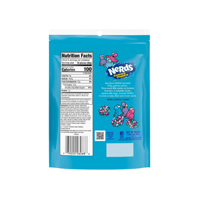 NERDS Gummy Clusters, Candy, Very Berry, Crunchy and Gummy, 8 oz