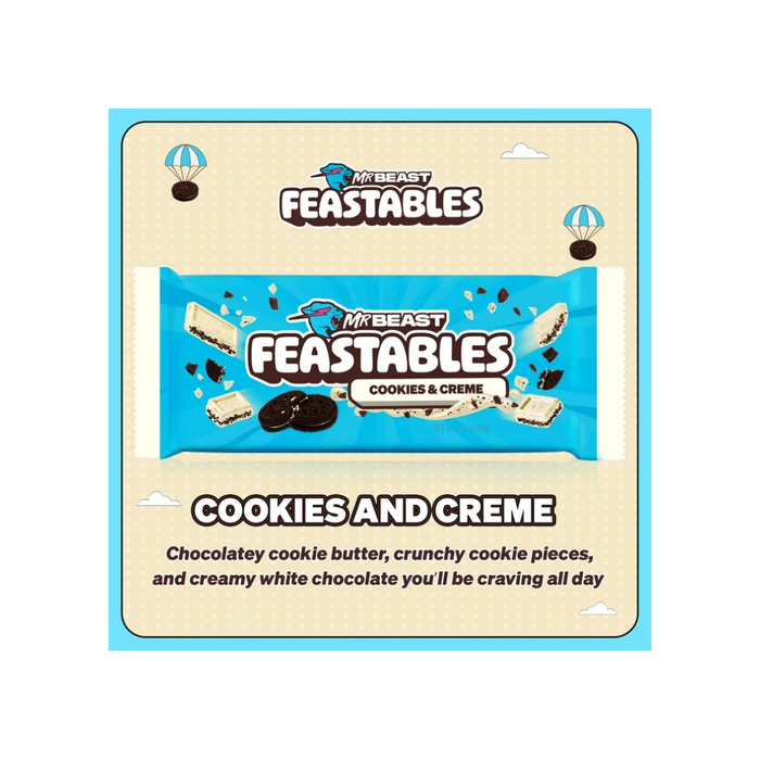 Feastables Mr Beast Cookies and Creme White Chocolate Bar, 2.1 oz (60g)