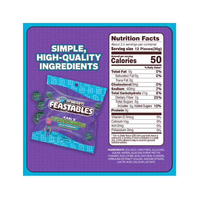 Feastables Karl Blue Raspberry Gummy Candy, Gluten Free, 3.52 oz