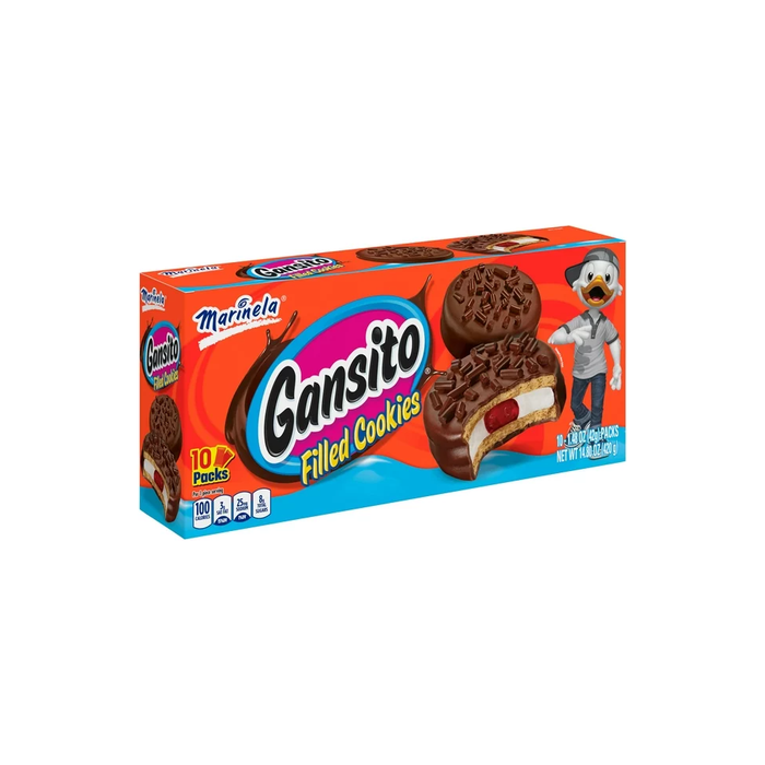 Marinela Gansito Strawberry and Crème Filled Snack Cookies with Chocolate Coating, 10 Count