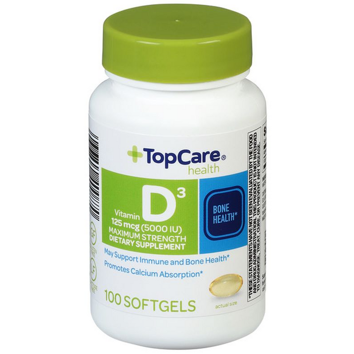 TopCare Health Vitamin D3, Maximum Strength, 125 mcg, Softgels