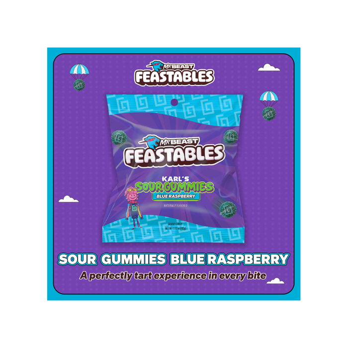 Feastables Karl Blue Raspberry Gummy Candy, Gluten Free, 3.52 oz