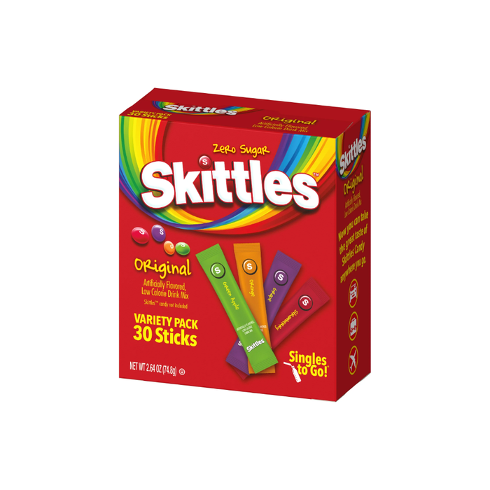 Skittles Zero Sugar Variety Pack Singles-to-Go Powdered Drink Mix, Original, 30 Count Packets