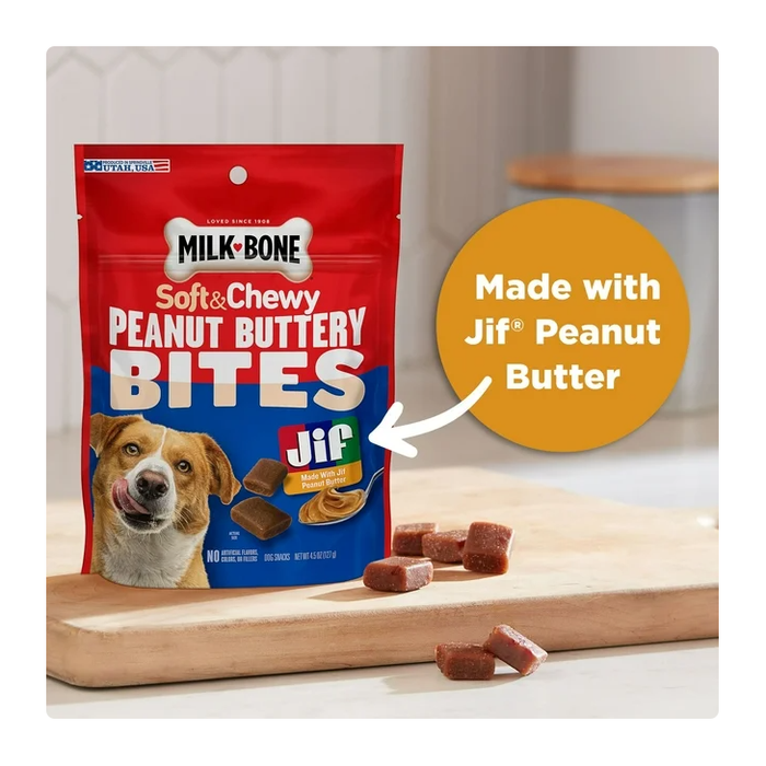 Milk-Bone Peanut Buttery Bites Soft Dog Treats With Jif Peanut Butter, 4.5-Oz