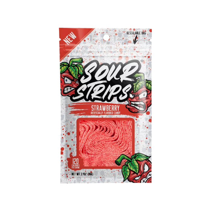 Strawberry Sour Strips Candy - 3.4oz