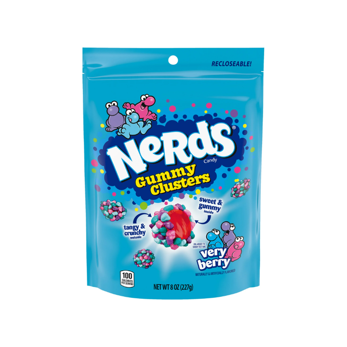 NERDS Gummy Clusters, Candy, Very Berry, Crunchy and Gummy, 8 oz