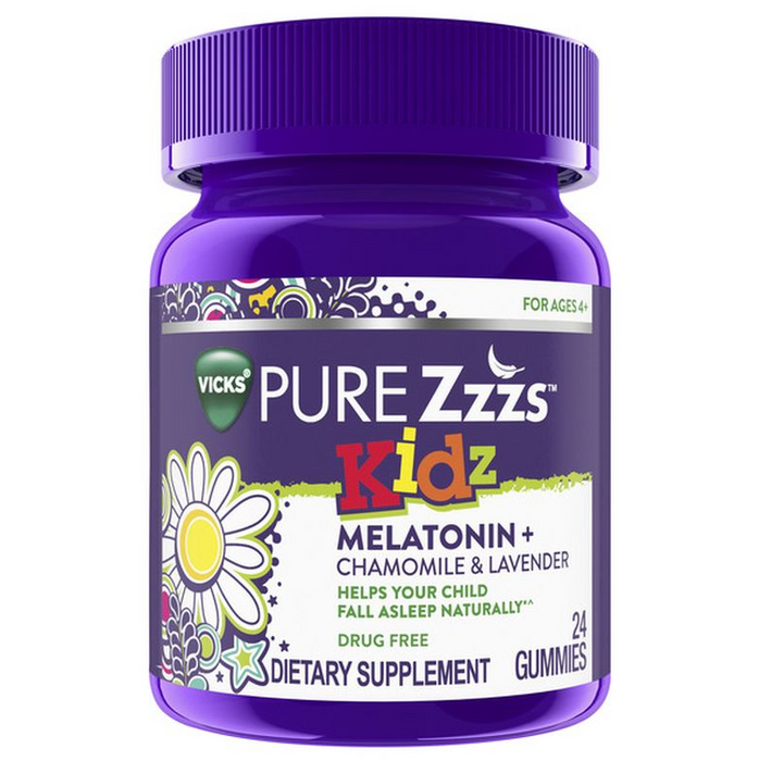 Vicks PURE Zzzs Vicks PURE Zzzs Kidz Sleep Aid Gummies, 0.5mg Melatonin per gummy, Dietary Supplement for Ages 4+, 24 Ct