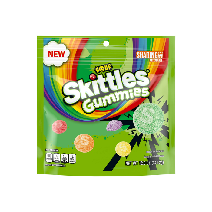 Skittles Sour Gummies Chewy Candy, Gluten Free, Sharing Size, 12 oz, Bag