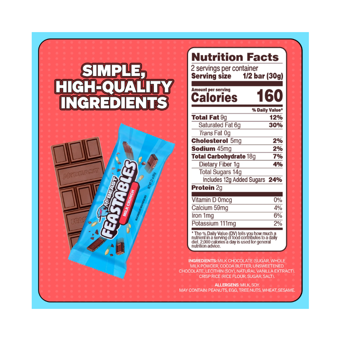 Feastables MrBeast Milk Chocolate Crunch Bar, 2.1 oz