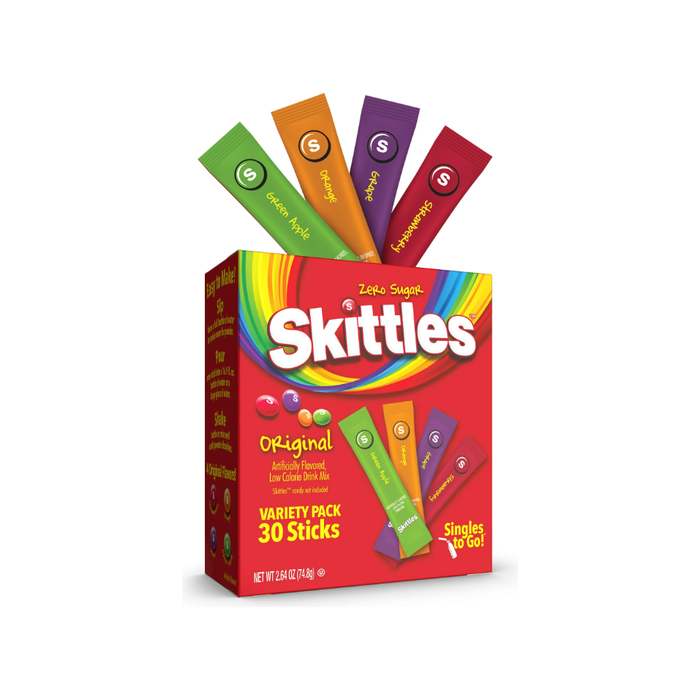 Skittles Zero Sugar Variety Pack Singles-to-Go Powdered Drink Mix, Original, 30 Count Packets