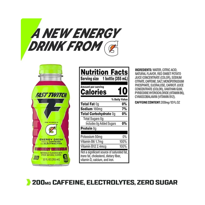 Fast Twitch Energy drink from Gatorade, Strawberry Watermelon, 12 fl o —  Custom Treats