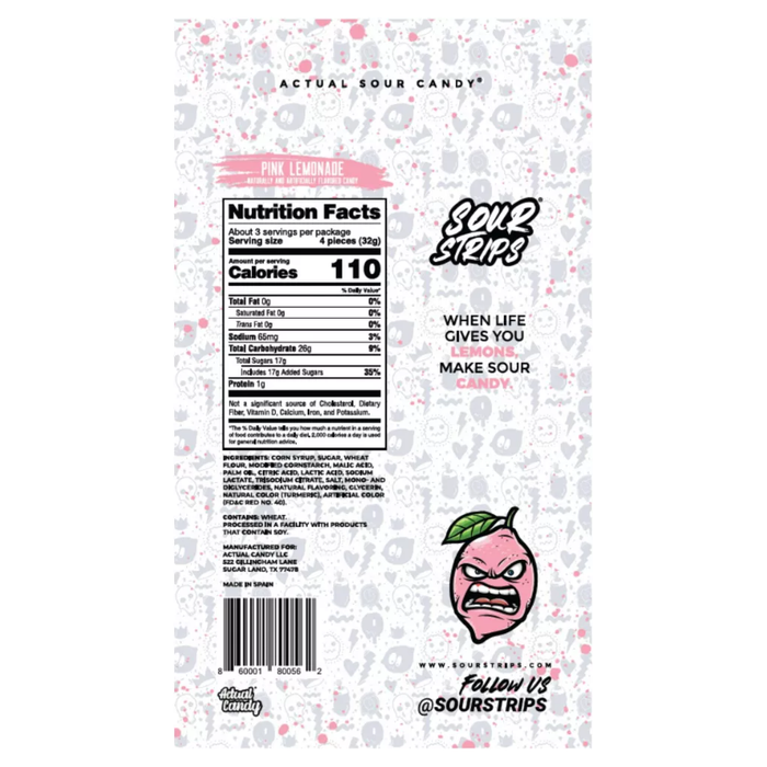 Sour Strips Pink Lemonade Candy - 3.4oz