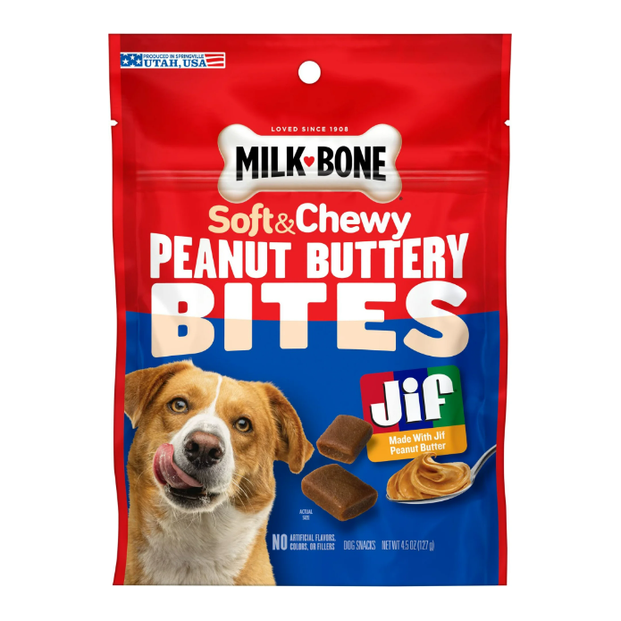 Milk-Bone Peanut Buttery Bites Soft Dog Treats With Jif Peanut Butter, 4.5-Oz