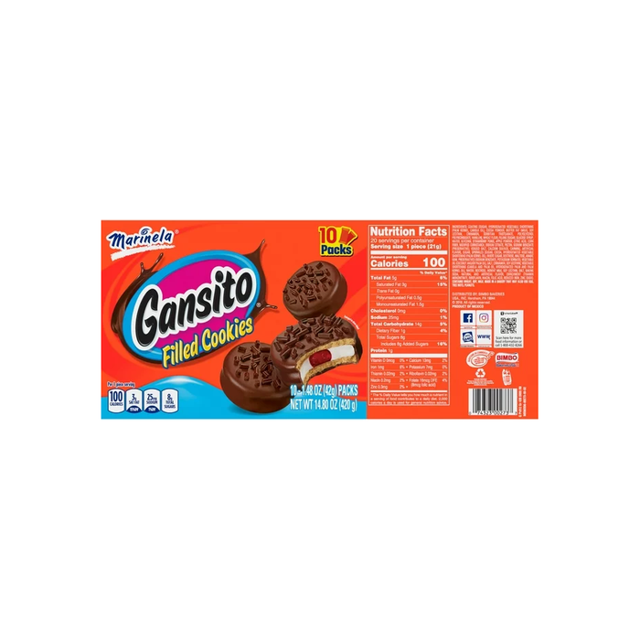 Marinela Gansito Strawberry and Crème Filled Snack Cookies with Chocolate Coating, 10 Count