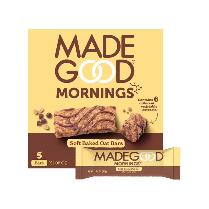 MadeGood Mornings Chocolate Chip Breakfast Bars, 5 Count