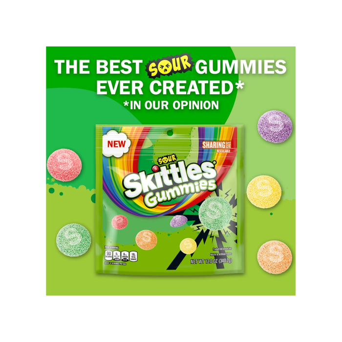 Skittles Sour Gummies Chewy Candy, Gluten Free, Sharing Size, 12 oz, Bag