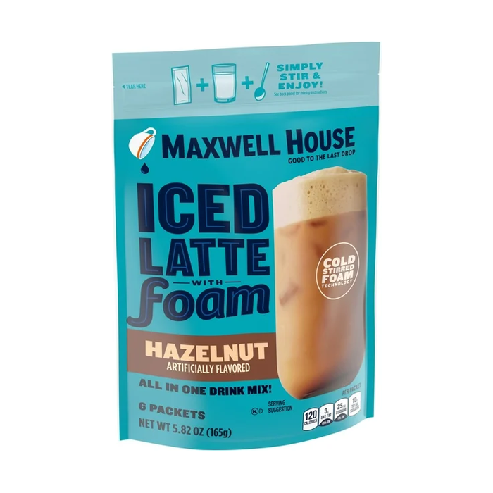 Maxwell House Iced Hazelnut Latte with Foam Instant Coffee Drink Mix, 5.82 oz, 6 Packets