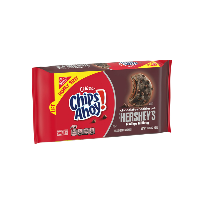 CHIPS AHOY! Chewy Chocolatey Hershey's Fudge Filled Soft Chocolate Chip Cookies, Family Size, 14.85 oz