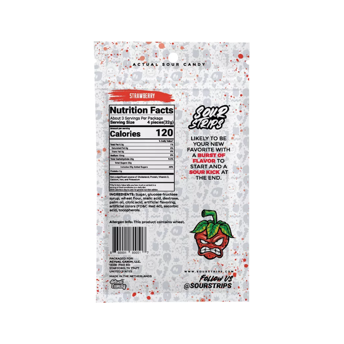 Strawberry Sour Strips Candy - 3.4oz