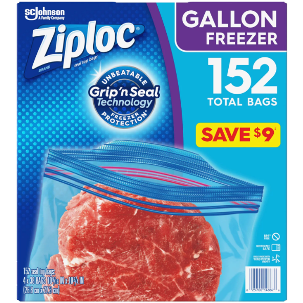 Ziploc Freezer Bags **216**Storage Pack Heavy Duty Quart Ziplock Bag Grip N  Seal